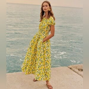 Boden Scoop Neck Lemon Print Maxi Dress Styles Size US 10R 180$